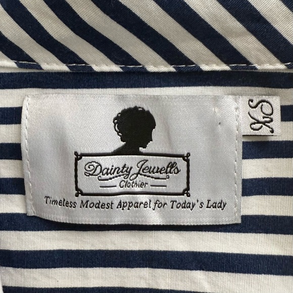 Dainty Jewells Blue‎ White Striped Half Sleeve Button Down Midi Dress - Picture 8 of 8